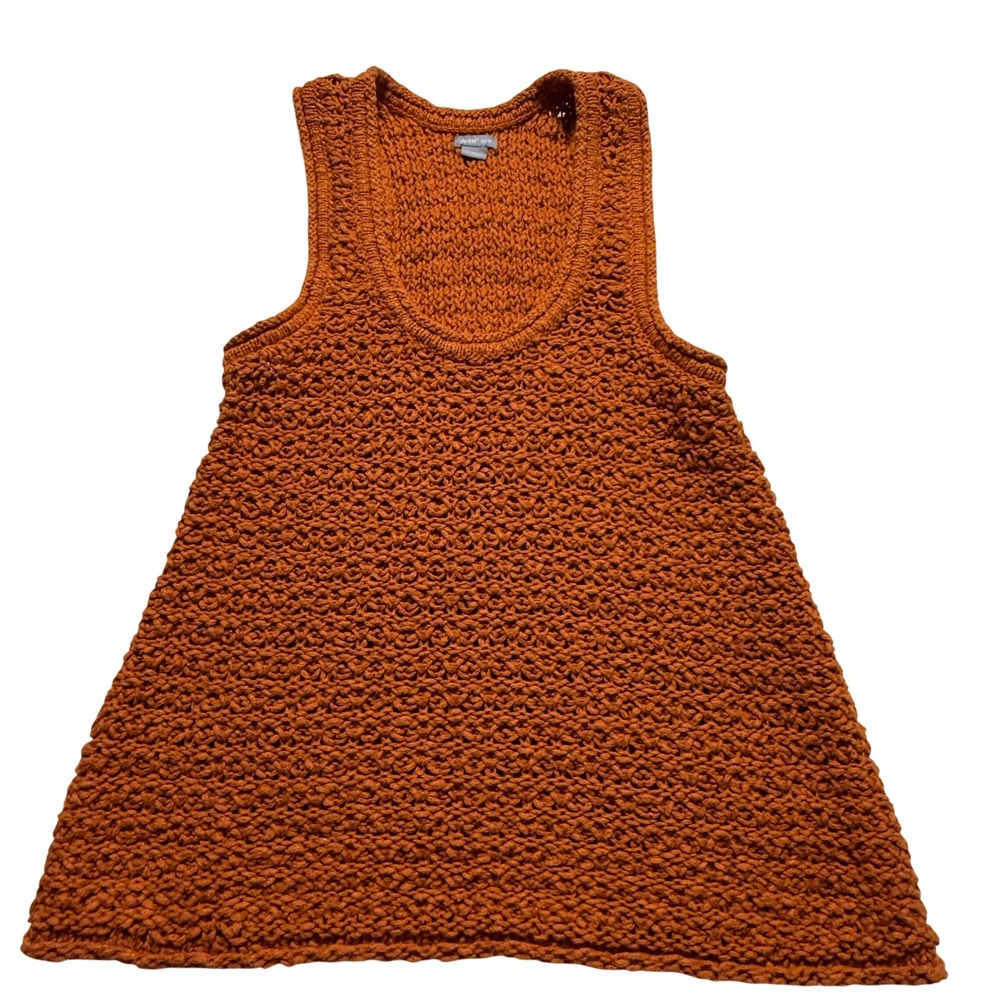 Aerie Knit Tank Top Womens XS Burnt Orange Textured Crochet Scoop Neck Boho
